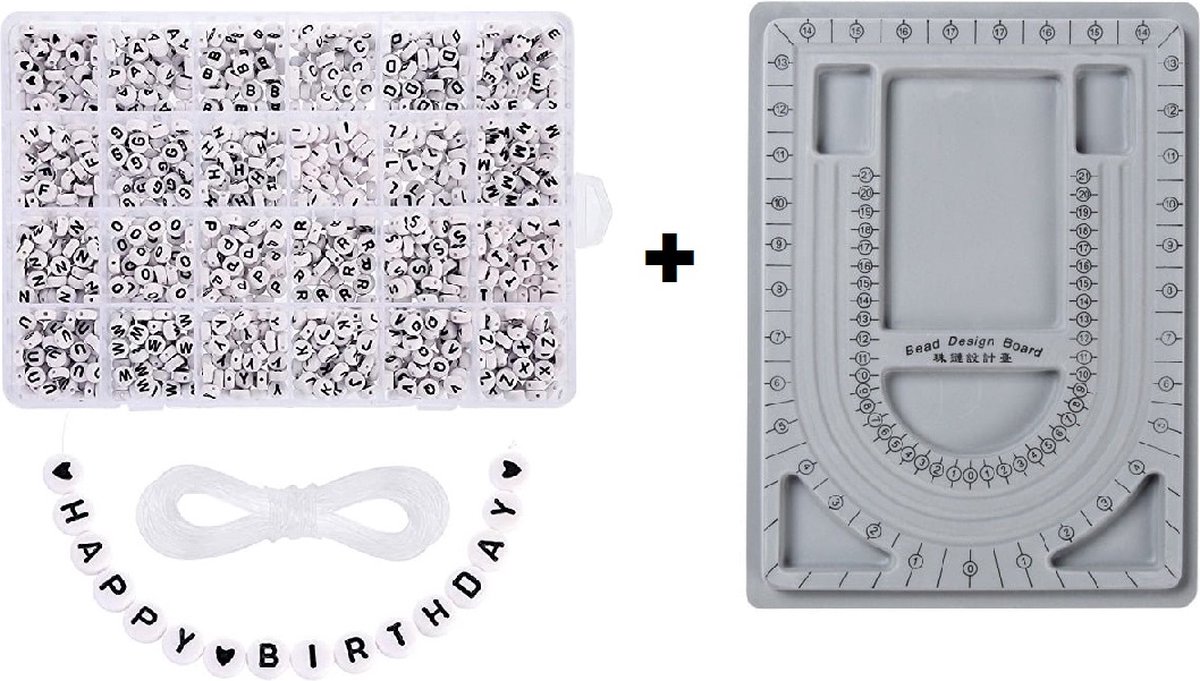 Kralen Set Letterkralen | Sieraden Maken | Cadeau Meisjes | Kralenketting | Kralendoos | Telefoonkoord | Armbandjes Maken met Kraaltjes | Zwart-wit kralen | Sinterklaas cadeau